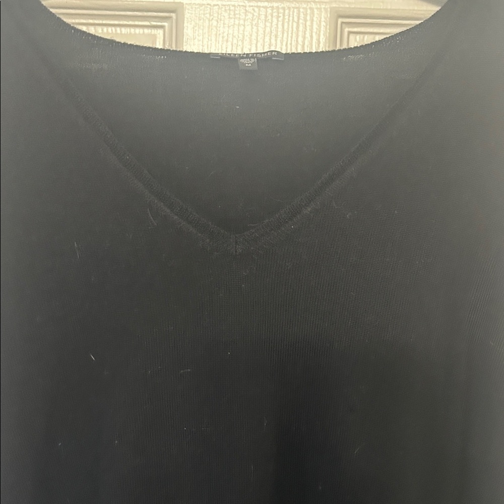 Eileen Fisher V-neck merino Wool silk blend black Sweater M oversized classy - Picture 3 of 6